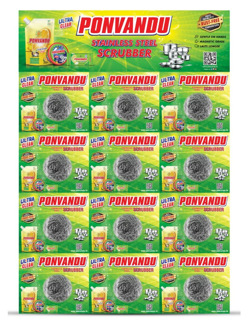 Ponvandu dishwash Liquid 175 ML -10 Nos + Steel Scruber Pad 15g -12 Nos