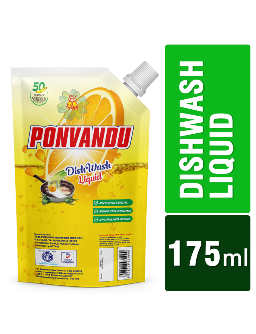 Ponvandu dishwash Liquid 175 ML -10 Nos + Ponvandu steel Scruber Pad 15g - 24 Nos