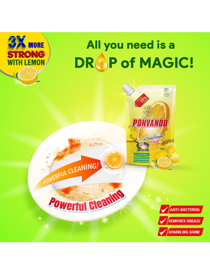 Ponvandu dishwash Liquid 175 ML -10 Nos + Steel Scruber Pad 15g -12 Nos