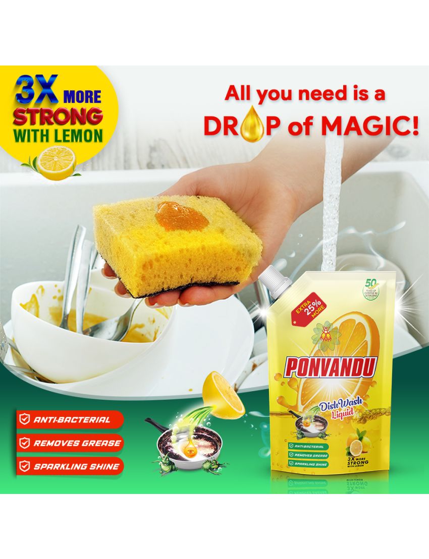Ponvandu dishwash Liquid 175 ML -10 Nos + Steel Scruber Pad 15g -12 Nos