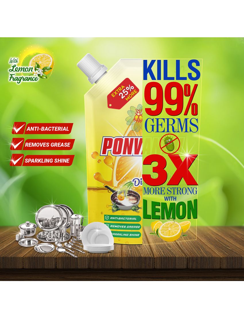 Ponvandu dishwash Liquid 175 ML -10 Nos + Steel Scruber Pad 15g -12 Nos