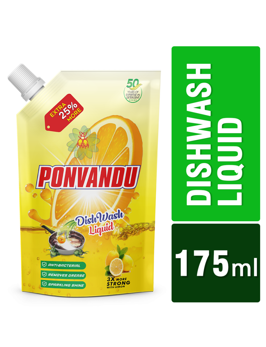 Ponvandu dishwash Liquid 175 ML -10 Nos + Steel Scruber Pad 15g -12 Nos