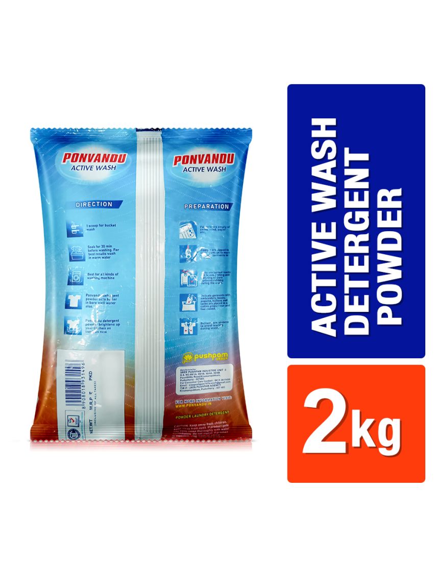 Ponvandu Premium Active Wash Detergent PowderBlue 2Kg